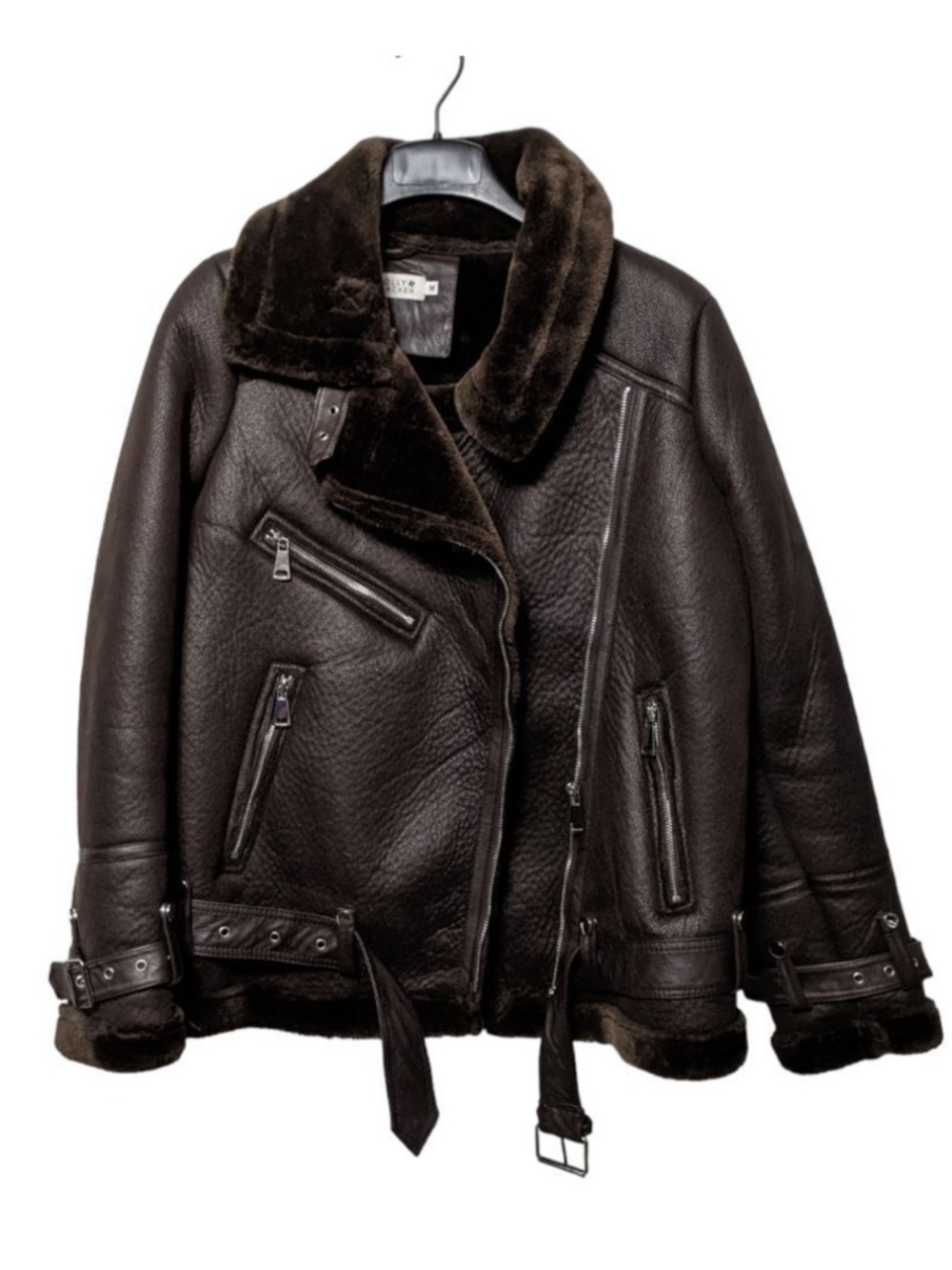 NWOT MOLLY BRACKEN Faux Leather Shearling Lined Moto Jacket M